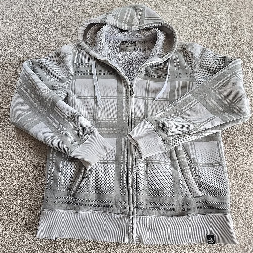Vtg Y2K Surplus Sherpa Fleece-lined Hooded Jacket Plaid Men's Size L Gray Skater